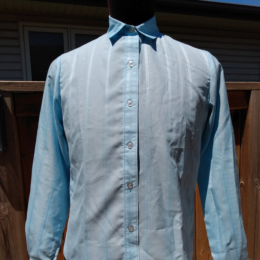 Vintage Womens Blouse Blue Button Front Size 14 39"B Giancarlo 80s Long Sleeve
